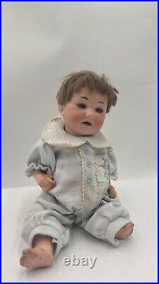 German Antique Bisque Baby DOLL Blue Hand PAINTED