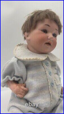 German Antique Bisque Baby DOLL Blue Hand PAINTED