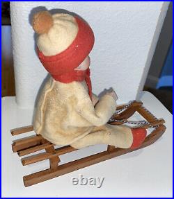 German Antique Christmas Heubach child cotton bisque Sledder
