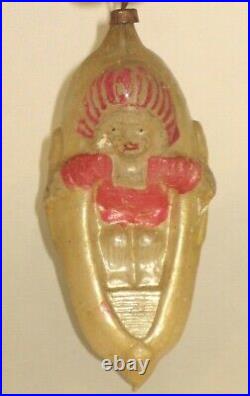 German Antique Glass Figural Indian In A Canoe Vintage Christmas Ornament 1930's
