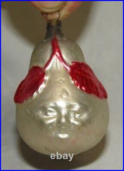 German Antique Glass Pear Face Vintage Christmas Ornament Decoration 1930's