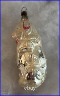 German Antique Glass Pig with 4 Leaf Clover Vintage Christmas Ornament 1900's