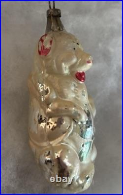 German Antique Glass Pig with 4 Leaf Clover Vintage Christmas Ornament 1900's