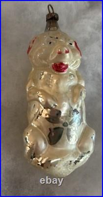 German Antique Glass Pig with 4 Leaf Clover Vintage Christmas Ornament 1900's