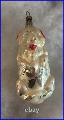 German Antique Glass Pig with 4 Leaf Clover Vintage Christmas Ornament 1900's