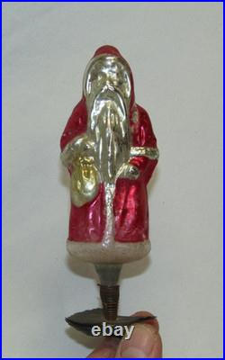 German Antique Glass Santa Gold Bag On A Clip Vintage Christmas Ornament 1900's