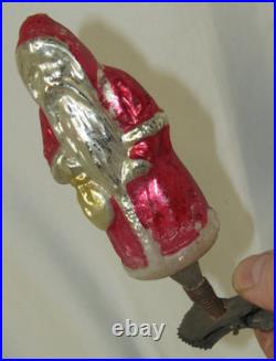German Antique Glass Santa Gold Bag On A Clip Vintage Christmas Ornament 1900's