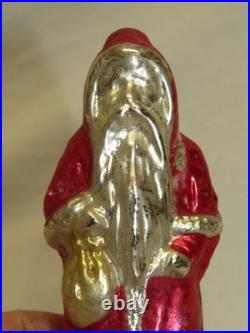 German Antique Glass Santa Gold Bag On A Clip Vintage Christmas Ornament 1900's