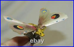 German Antique Gold Clip On Butterfly Vintage Moth Christmas Ornament 1930's