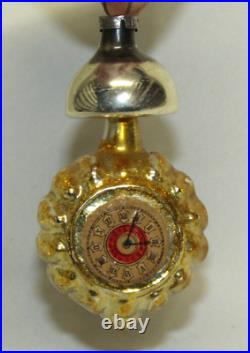 German Antique Gold Glass Fantasy Clock Vintage Christmas Ornament 1930's German Antique Gold Glass Fantasy Clock Vintage Christmas Ornament 1930's