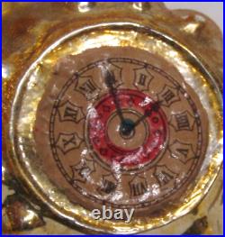 German Antique Gold Glass Fantasy Clock Vintage Christmas Ornament 1930's German Antique Gold Glass Fantasy Clock Vintage Christmas Ornament 1930's