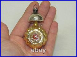 German Antique Gold Glass Fantasy Clock Vintage Christmas Ornament 1930's German Antique Gold Glass Fantasy Clock Vintage Christmas Ornament 1930's