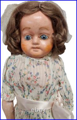German Antique Paper Mache Original Patent Washable Doll 1880s Glass Eyes 026