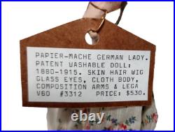 German Antique Paper Mache Original Patent Washable Doll 1880s Glass Eyes 026