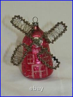 German Antique Pink Glass Windmill Vintage Christmas Ornament Decoration 1930's