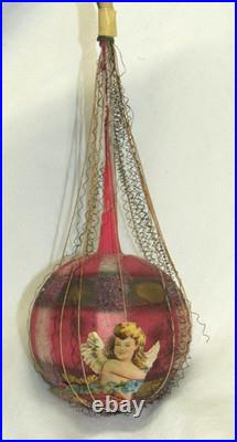 German Antique Pink Glass Wire Wrapped Balloon Vintage Christmas Ornament 1900's