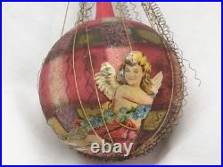 German Antique Pink Glass Wire Wrapped Balloon Vintage Christmas Ornament 1900's