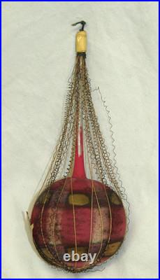 German Antique Pink Glass Wire Wrapped Balloon Vintage Christmas Ornament 1900's