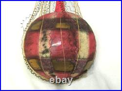 German Antique Pink Glass Wire Wrapped Balloon Vintage Christmas Ornament 1900's