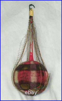 German Antique Pink Glass Wire Wrapped Balloon Vintage Christmas Ornament 1900's
