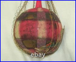German Antique Pink Glass Wire Wrapped Balloon Vintage Christmas Ornament 1900's