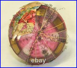 German Antique Pink Glass Wire Wrapped Balloon Vintage Christmas Ornament 1900's