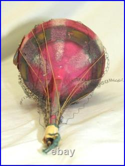 German Antique Pink Glass Wire Wrapped Balloon Vintage Christmas Ornament 1900's