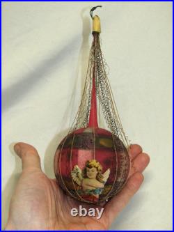 German Antique Pink Glass Wire Wrapped Balloon Vintage Christmas Ornament 1900's