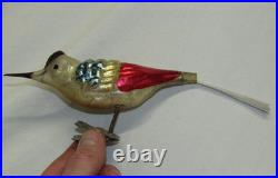 German Antique Red Glass Jumbo Clip On Bird Vintage Christmas Ornament 1900's