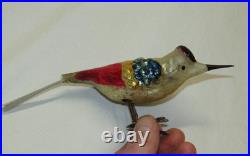 German Antique Red Glass Jumbo Clip On Bird Vintage Christmas Ornament 1900's