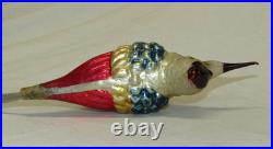 German Antique Red Glass Jumbo Clip On Bird Vintage Christmas Ornament 1900's