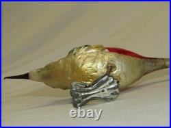 German Antique Red Glass Jumbo Clip On Bird Vintage Christmas Ornament 1900's