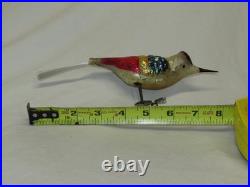 German Antique Red Glass Jumbo Clip On Bird Vintage Christmas Ornament 1900's
