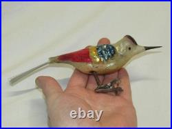 German Antique Red Glass Jumbo Clip On Bird Vintage Christmas Ornament 1900's