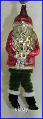 German Antique Red Glass Santa Chenille Legs Vintage Christmas Ornament 1930's