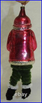 German Antique Red Glass Santa Chenille Legs Vintage Christmas Ornament 1930's
