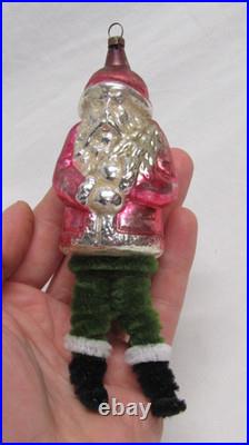 German Antique Red Glass Santa Chenille Legs Vintage Christmas Ornament 1930's