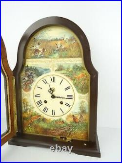 German Antique Vintage Bracket Wall Clock Nutwood 8 day HUNTING (Junghans era)