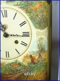 German Antique Vintage Bracket Wall Clock Nutwood 8 day HUNTING (Junghans era)