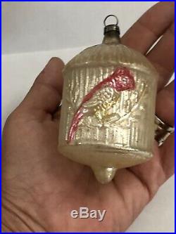 German Antique Vintage Figural Bird In A Cage Glass Christmas Ornament LARGE
