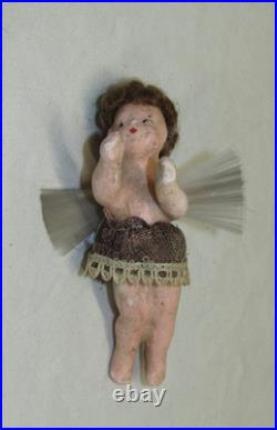 German Antique Wax Angel Spun Glass Wings Vintage Christmas Ornament 1900's
