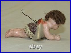 German Antique Wax Angel Spun Glass Wings Vintage Christmas Ornament 1900's