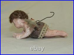 German Antique Wax Angel Spun Glass Wings Vintage Christmas Ornament 1900's