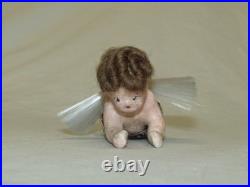 German Antique Wax Angel Spun Glass Wings Vintage Christmas Ornament 1900's