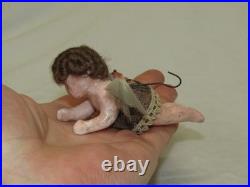 German Antique Wax Angel Spun Glass Wings Vintage Christmas Ornament 1900's