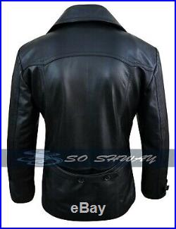 German Army Submariner WW2 Vintage Men's Military Black Leather Jacket Coat