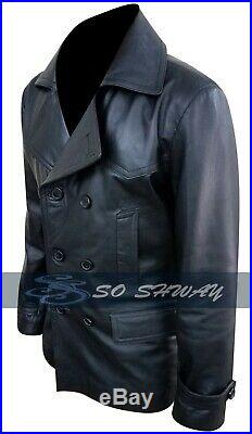German Army Submariner WW2 Vintage Men's Military Black Leather Jacket Coat