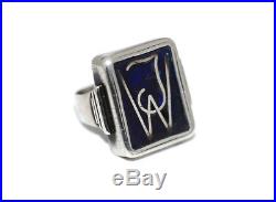 German Art Deco Sterling Cobalt Enamel JW Monogram Signet Ring, Antique Mens Vtg