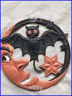 German Germany Die Cut Bat, Cat, Owl, Moon Stars Embossed Vintage Halloween Lot3