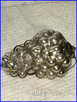 German Kugel Silver Grape Mercury Glass Christmas Ornament, Large